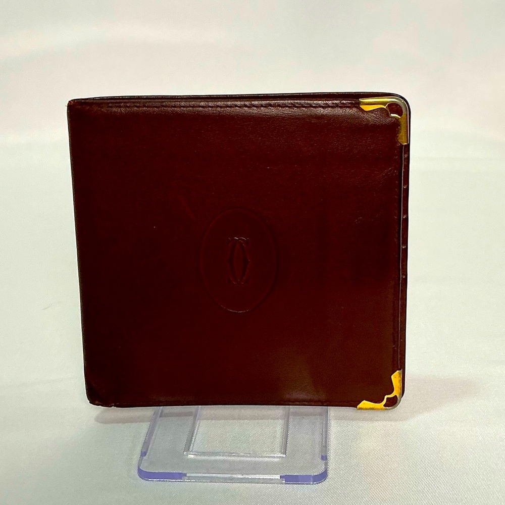 Cartier red Bordeaux Leather Wallet with gold corners